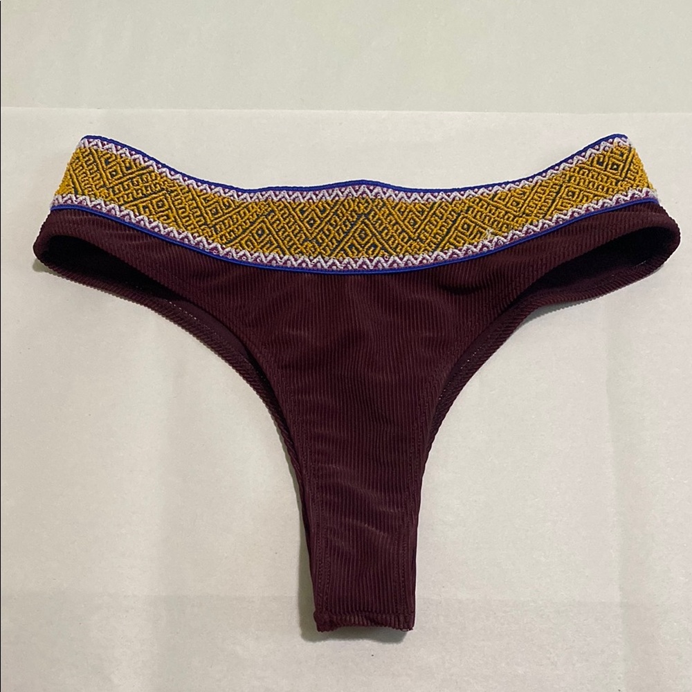 Elysiian Purple Ribbed and Gold Aztec Bikini Bottom Cheeky M